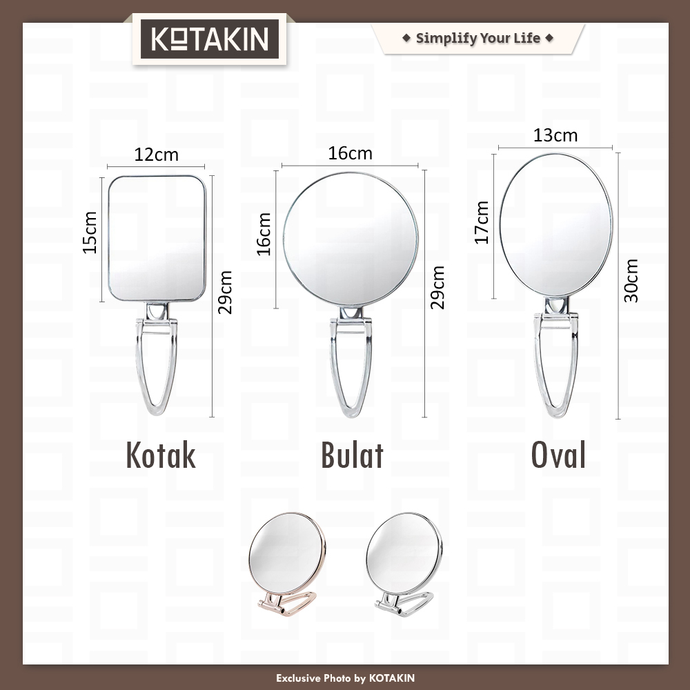 Cermin Lipat 2 Sisi Persegi Bulat Oval Polos